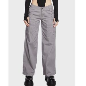 The Kript Dolls Kill Mateo Low Waist Wide Leg Grey Cargo Pants Ten Pockets XS